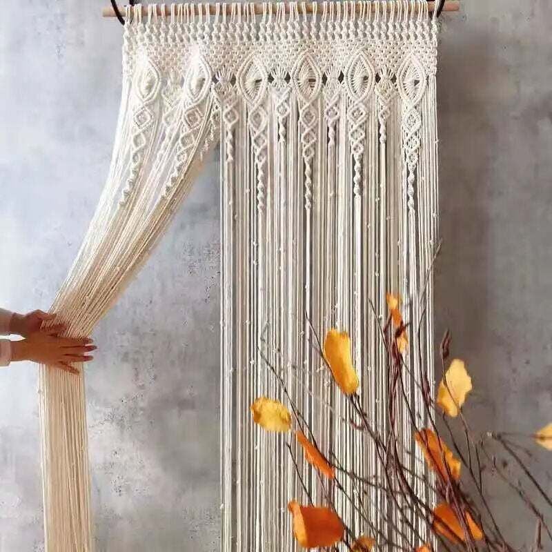 Rideau de Porte en Macramé Tissé à La Main, Tapisserie Murale Suspendue en Coton, Décoration Boho, Toile de Fond de Mariage Bohème (90X180cm)