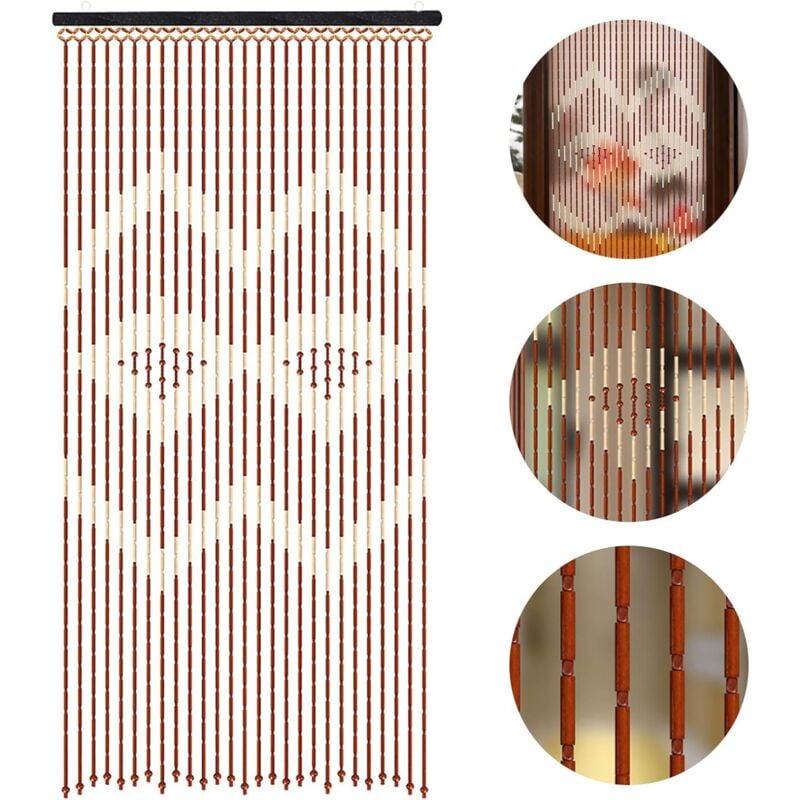 Rideau de Porte en Perles de Bois 27 brins, Rideau de Perles en Bois, Rideau de Porte, Rideau de Perles pour décoration de Porte, env. 90 x 175 cm