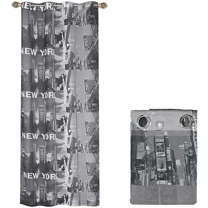 Rideau de Porte et Fenêtre Moderne Filtrant 1 Panneau 140x290 cm Acier Oeillets - New York