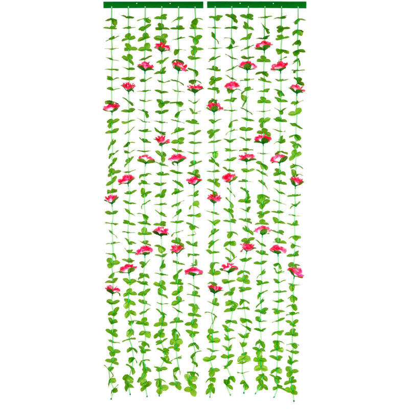 Rideau de porte motif Feuilles et Roses Wenko Rideau anti insectes, Fabriqué à la main, Fixations autoadhésives, Polyester,90x190 cm, Vert et rose