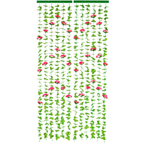 Rideau de porte motif Feuilles et Roses  WENKO, Rideau anti insectes, Fabriqué à la main, Fixations autoadhésives, Polyester,90x190 cm, Vert et rose