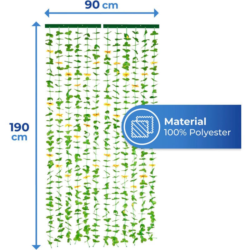 Rideau de porte motif Feuilles et tournesol Wenko Rideau anti insectes, Fabriqué à la main, Fixations autoadhésives, Polyester,90x190 cm, Vert et