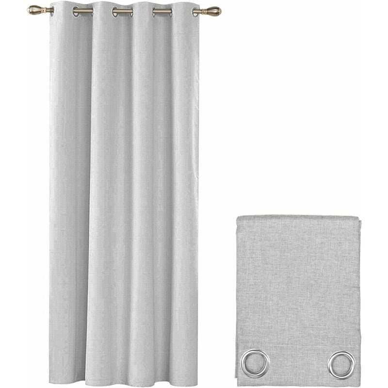 Rideau de Porte ou Fenêtre 140x280 cm Tissu Tressé Semi-Transparent Couvrant Oeillets en Acier - Gris