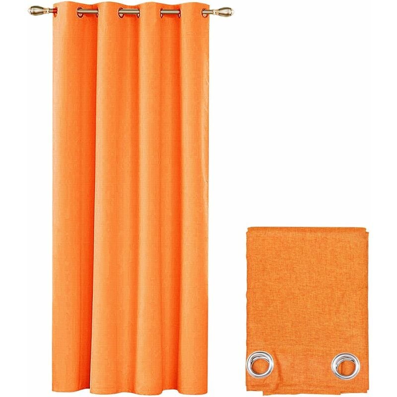 Rideau de Porte ou Fenêtre 140x280 cm Tissu Tressé Semi-Transparent Couvrant Oeillets en Acier - Orange