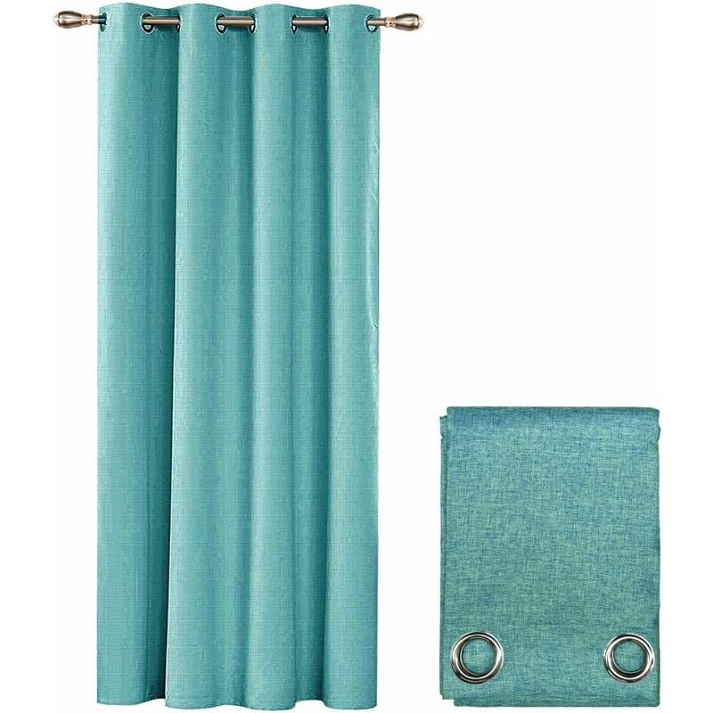 Rideau de Porte ou Fenêtre 140x280 cm Tissu Tressé Semi-Transparent Couvrant Oeillets en Acier - Bleu Clair