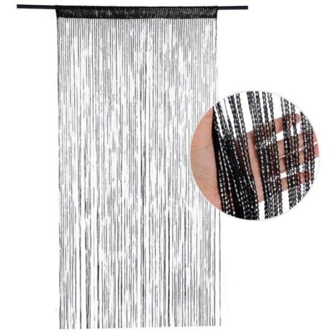 Rideau de porte pailleté, 100 x 200 cm, avec pompons, pour séparer une pièce et préserver l'intimité (noir)