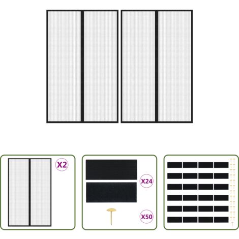 Rideau de porte -  Rideaux de porte anti-insectes 2 pcs et aimants noir 220x130 cm