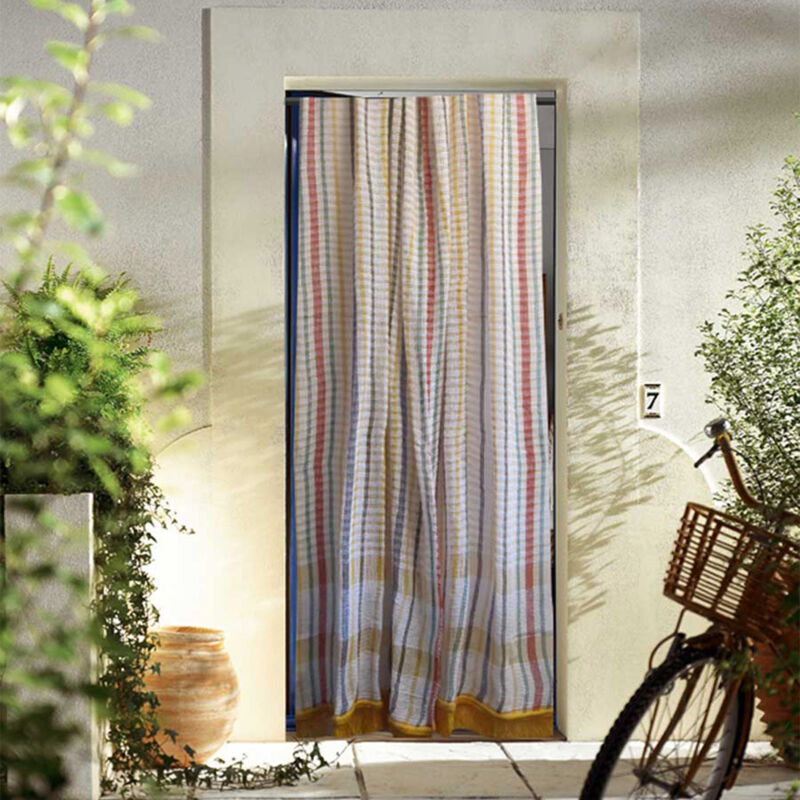 Rideau de Porte 'Marseillais' à rayures et carreaux colorés Jaune 140x250 cm