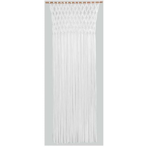 Rideau de porte Tressage macramé en jersey de coton - coloris blanc - 90 x 200 cm - Morel