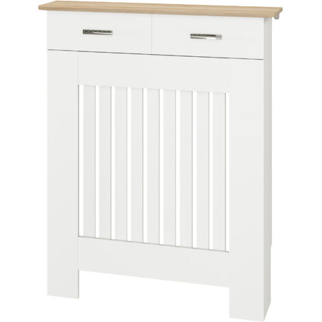 Rideau de radiateur à lattes anti-bascule avec tiroir, en bois, 78x19x97 cm, Blanc