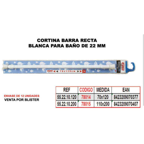 Rideau de salle de bain barre droite 22 mm blanc 70x120 55.22.10.CC.120