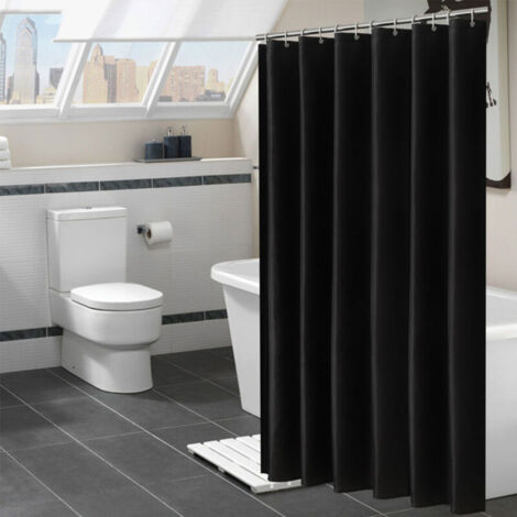 Rideau de salle de bain imperméable en textile domestique, rideau de salle de bain avec crochets, noir 150x180cm