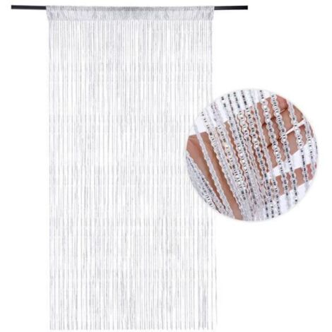 Rideau de séparation élégant à pompons, rideau de séparation pour porte et fenêtre, blanc (91x200cm)