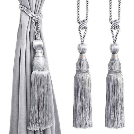 Rideau de tennis en fil d'or suspendu boule suspendue rideau d'oreille sangle de gland 2 gris argent