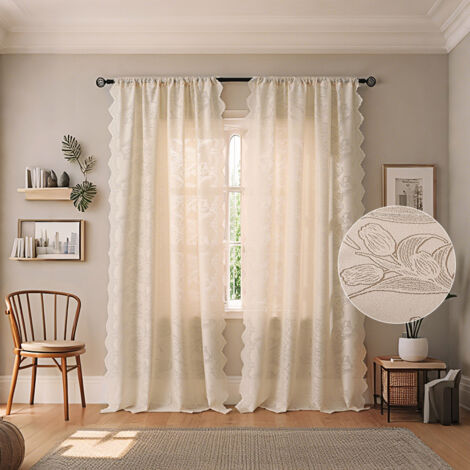 Rideau de terrasse en 2 pièces, adapté aux portes coulissantes, portes de terrasse et portes coulissantes en verre (beige grande tulipe 140160CM).