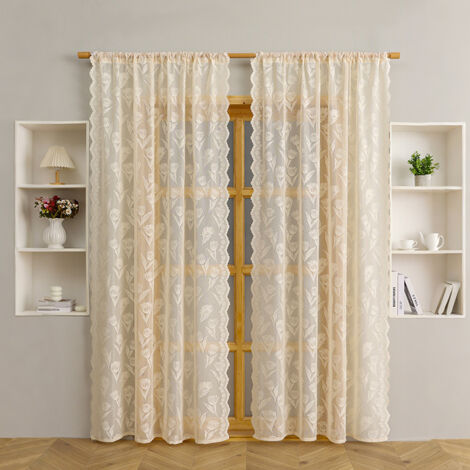 Rideau de terrasse en 2 pièces, adapté aux portes coulissantes, portes de terrasse et portes coulissantes en verre (beige petite tulipe 140160CM).