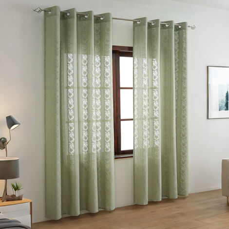 Rideau de terrasse en 2 pièces, adapté aux portes coulissantes, portes de terrasse et portes coulissantes en verre (rayures verticales vertes à fleurs, 140160CM).