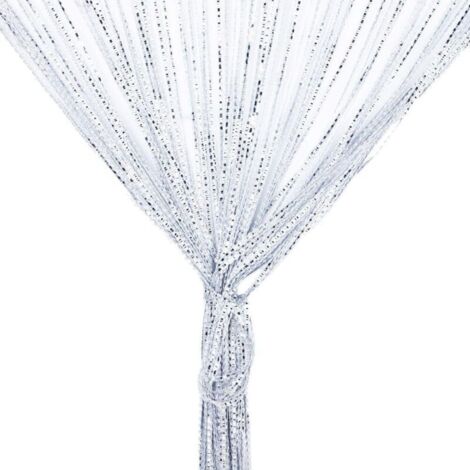 Rideau décoratif argenté 100x200cm avec franges, idéal pour portes, moustiquaire, séparateur de pièce, Noël.