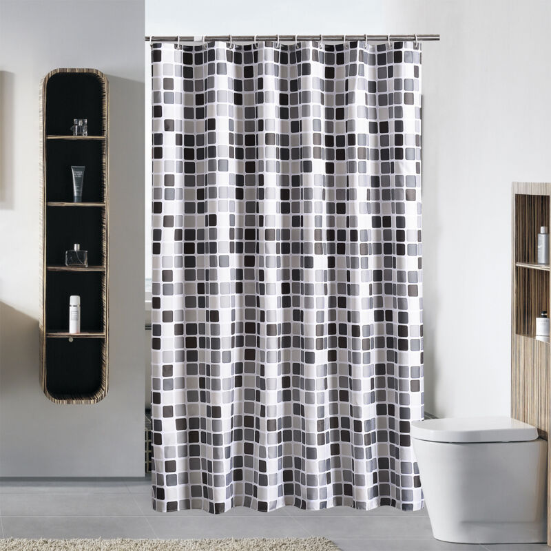 Rideau Douche Anti Moisissure Rideaux de Douche Noir Blanc Gris Mosaïque Imperméable Lavable en Machine - 180x180CM