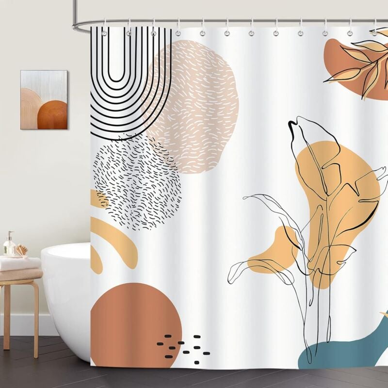 Rideau Douche Résistant aux Moisissures Rideau de Bain Feuilles de Bohème Moderne Minimaliste Baignoire Polyester Lavable - 180x180CM