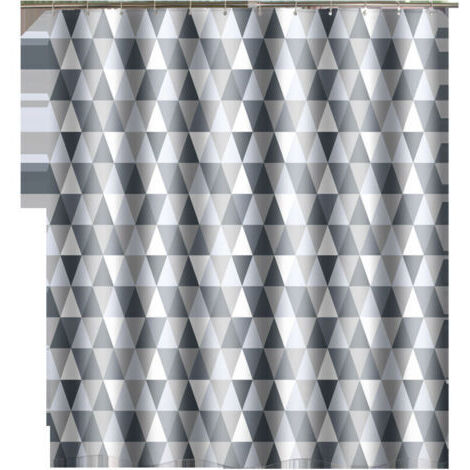 Rideau Douche, Rideau de Douche 180x180 cm, Rideaux de Douche Polyester Lavable en Machine avec Ourlet Inférieur Lesté et 12 Crochets, Rideau Baignoire pour Salle de Bains, Motif Triangle
