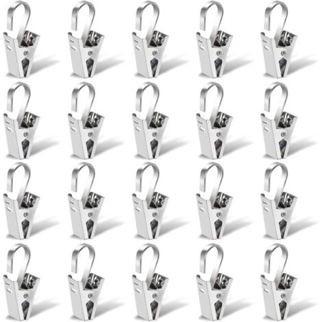 Rideau en Acier Inoxydable Pince, 20 Pièces 35 mm Tringle à Rideau Clips, Douche Anneaux Pinces, Crochets Anneaux à Pince Argent Clips pour Lustres, Photos, Rideaux de Douche et Rideaux-LIAIKI