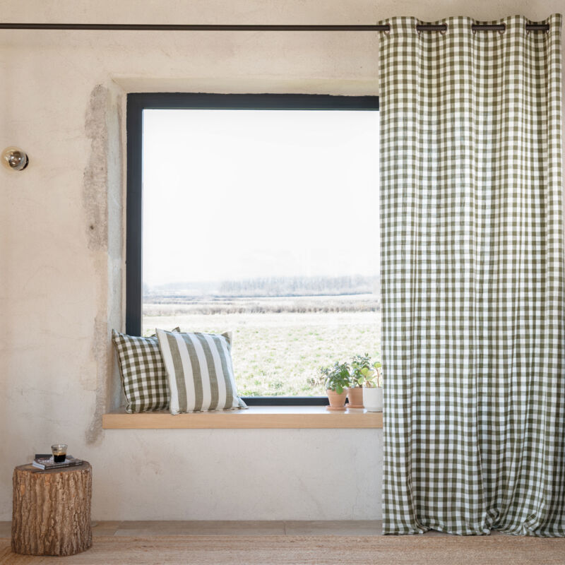 Rideau 100% coton vichy LOURMARIN Kaki 140x260 cm