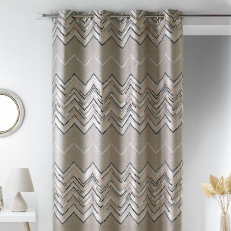 Rideau en jacquard à motifs "chevron" Beige 140x260 cm