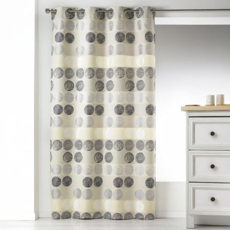 Rideau en Jacquard à Rayures Horizontales à Pois Gris clair 140x260 cm
