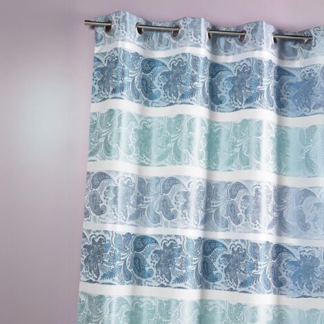 Rideau en jacquard à rayures horizontales fantaisies Bleu Pétrole 140x260 cm