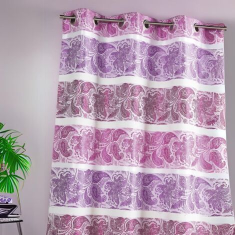 Rideau en jacquard à rayures horizontales fantaisies Fuchsia 140x260 cm