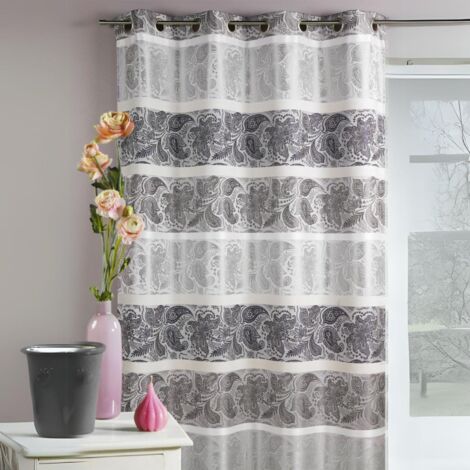 Rideau en jacquard à rayures horizontales fantaisies Gris clair 140x260 cm
