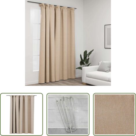 Rideau en lin -  Rideau occultant d'aspect de lin avec crochets beige 290x245 cm