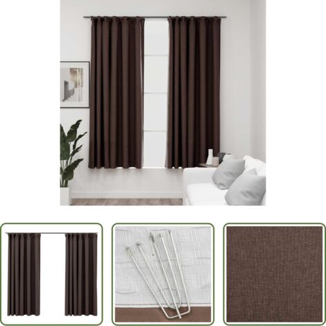 Rideau en lin -  Rideaux occultants aspect lin et crochets 2 pcs Taupe 140x175cm