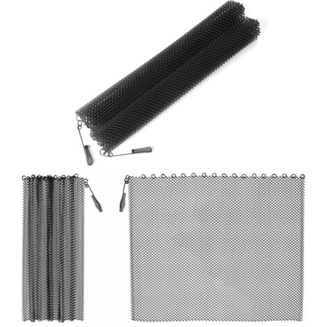 Rideau en maille robuste avec 2 tirettes (2 panneaux) pour cheminée à bois (61 x 48,3 cm)