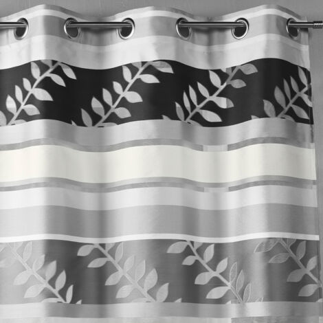 Rideau en organza à rayures et motifs feuilles Gris clair 140x240 cm