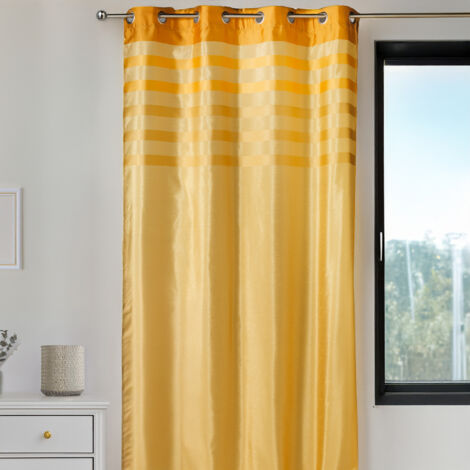 Rideau en shantung coloré avec parement ton sur ton Jaune 140x250 cm