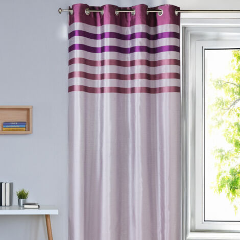 Rideau en shantung coloré avec parement ton sur ton Prune 140x250 cm