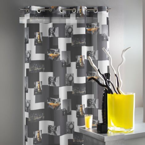 Rideau en Shantung imprimé "Taxi NY" Gris clair 150x240 cm