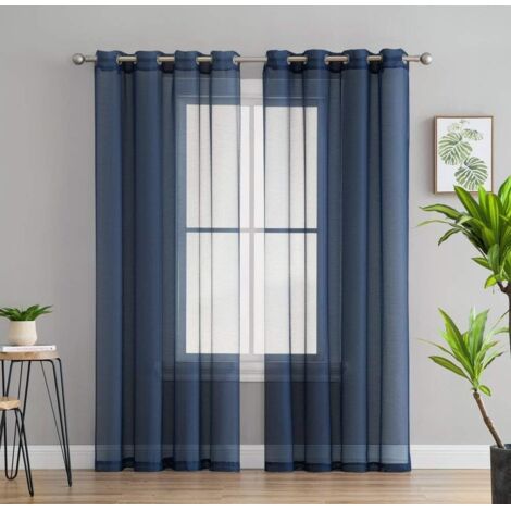 Rideau en tulle translucide avec œillets, 2 panneaux (134 cm x 240 cm, bleu marine)