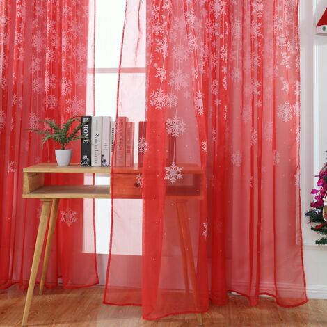 Rideau en Voile Transparent avec Motif Flocons de Neige pour Chambre et Salon Rouge