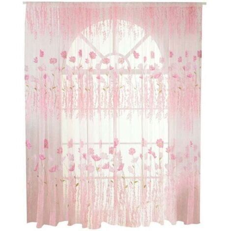 Rideau en Voile/Tulle à Motif Floral en Polyester - Décoration pour Chambre ou Salon (Rose)