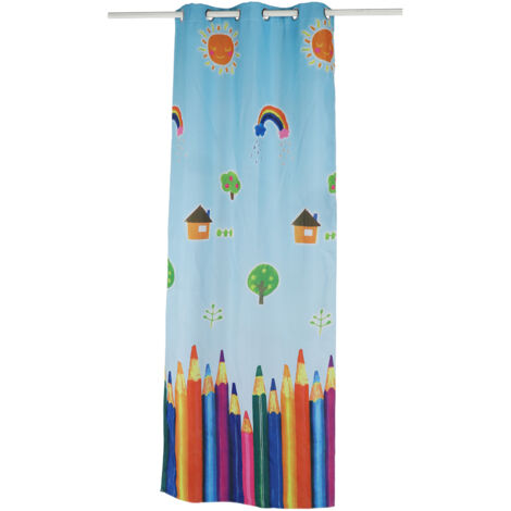 Rideau Enfant Motif Crayons Cartoon pour Chambre d'Enfants - Voilage Léger Décoratif
