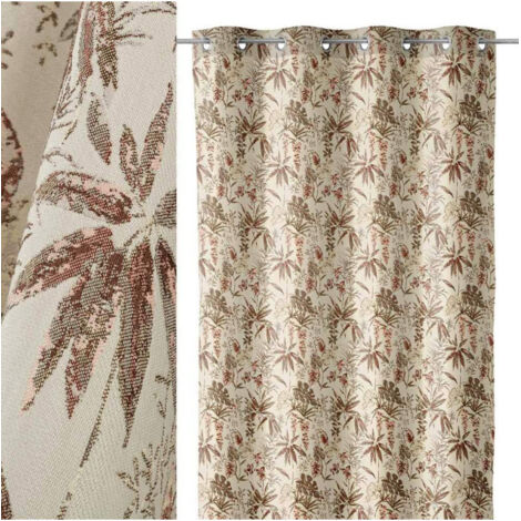 Rideau Épais Beige Motif Feuillage à Oeillets  - Longueur 260cm