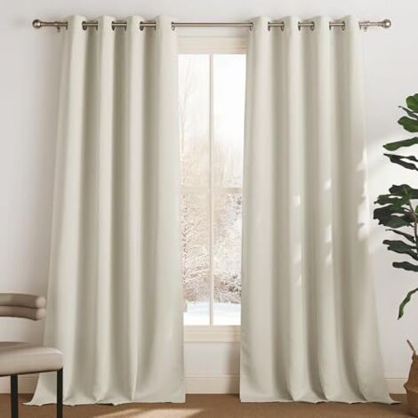 Rideau et Draperies Intérieurs - Décoration Fenêtre Isolation Thermique Anti Froid Lumineux Bloquer pour Maison Chambre Panneux à Oeillets, Beige Clair, 140x240 cm(LxH), 2 Pcs