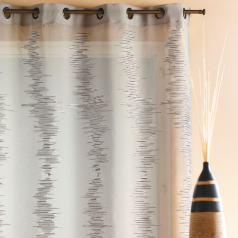Rideau étamine brodée 'ZigZag' Gris clair 140x240 cm