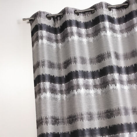 Rideau ethnique en jacquard à rayures horizontales Gris clair 140x260 cm