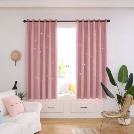 Rideau Fenêtre Creux dehors Étoile Style Voile Tulle Pur Panneaux Chambre Décor (Rose)