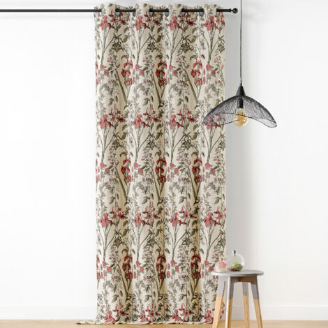 Rideau fleur d'Iris poly-coton Rouge 140x260 cm