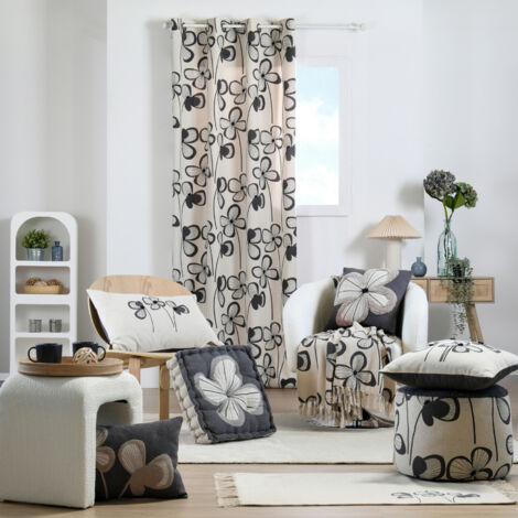 Rideau floral graphique moderne Ardoise 140x260 cm